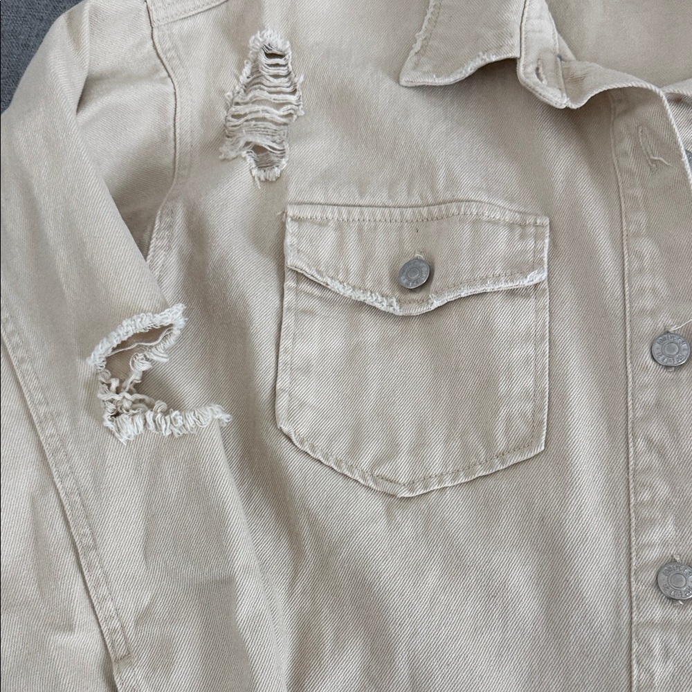 Forever 21 Beige Distressed Denim Jacket - Picture 3 of 9